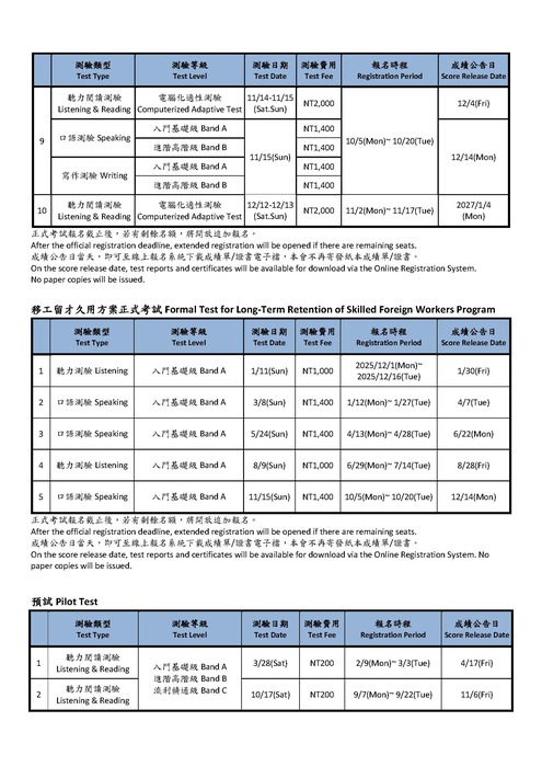 【重要宣導】2026年華語文能力測驗定期考試日程表及新版考試規則圖片